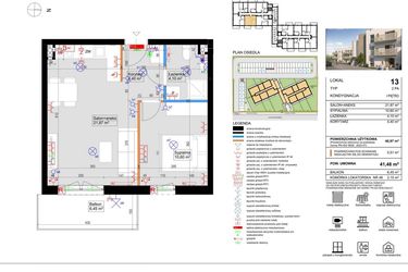 Rzut - Mieszkanie na sprzedaż 2 pokoje o powierzchni 40,97 m² - numer 13 w Harmony Antoninek