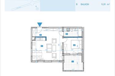 Rzut - Mieszkanie na sprzedaż 2 pokoje o powierzchni 48,29 m² - numer E17 w Osiedle Botaników etap E