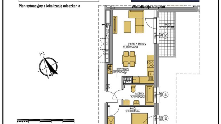 Rzut - Mieszkanie na sprzedaż 2 pokoje o powierzchni 41,32 m² - numer E-24 w Botaniq Chodkiewicza 19 - ostatni etap
