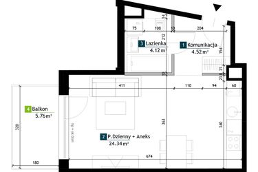 Rzut - Mieszkanie na sprzedaż 1 pokój o powierzchni 32,98 m² - numer AE0306 w Viva Cité 2