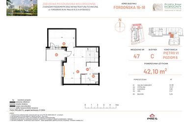 Rzut - Mieszkanie na sprzedaż 2 pokoje o powierzchni 42,1 m² - numer 18.47 w Osiedle Nowe Horyzonty etap II