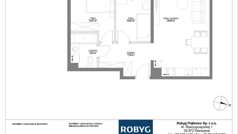 Rzut - Mieszkanie na sprzedaż 3 pokoje o powierzchni 61,76 m² - numer 3M01 w Początek Piątkowo bud. F