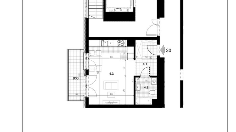 Rzut - Mieszkanie na sprzedaż 1 pokój o powierzchni 33,71 m² - numer C1.30 w Centralna II