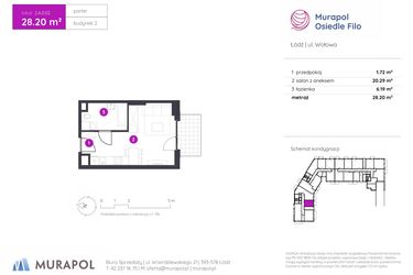 Rzut - Mieszkanie na sprzedaż 1 pokój o powierzchni 28,2 m² - numer 2.A.0.02 w Murapol Osiedle Filo etap II