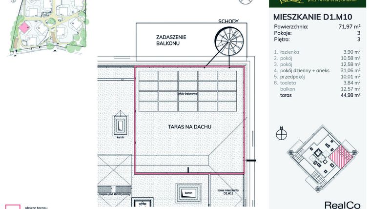 Rzut - Mieszkanie na sprzedaż 3 pokoje o powierzchni 71,97 m² - numer D1.M10 w Apartamenty przy Parku Szczytnickim
