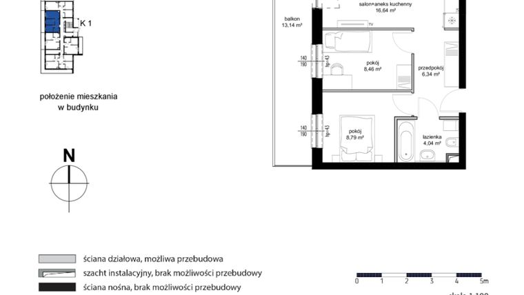 Rzut - Mieszkanie na sprzedaż 3 pokoje o powierzchni 44,27 m² - numer M4 w Kwarcowe Wzgórze