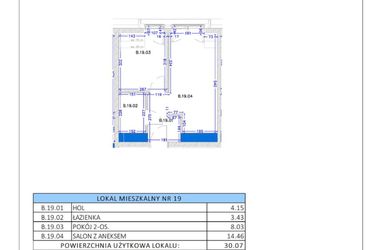 Rzut - Mieszkanie na sprzedaż 2 pokoje o powierzchni 30,07 m² - numer B.19 w Gaja Park