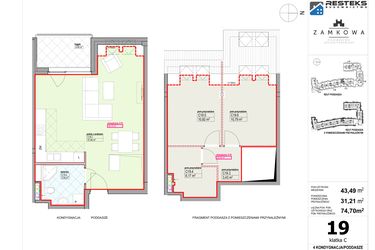 Rzut - Mieszkanie na sprzedaż 3 pokoje o powierzchni 74,7 m² - numer C.19 w Kamienica Zamkowa