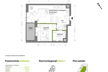 Rzut - Mieszkanie na sprzedaż 2 pokoje o powierzchni 45,73 m² - numer AA0107 w Ptasia Vita