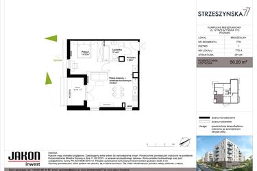 Rzut - Mieszkanie na sprzedaż 2 pokoje o powierzchni 50,2 m² - numer 77D.4 w Strzeszyńska 77