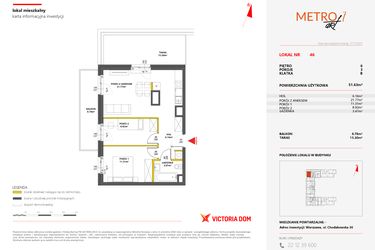 Rzut - Mieszkanie na sprzedaż 3 pokoje o powierzchni 51,63 m² - numer 46 w Metro Art 7