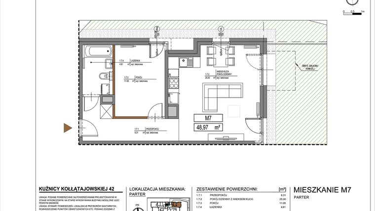 Rzut - Mieszkanie na sprzedaż 2 pokoje o powierzchni 48,97 m² - numer M7 w Kuźnicy Kołłątajowskiej 42