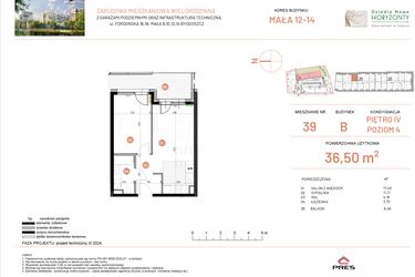 Rzut - Mieszkanie na sprzedaż 2 pokoje o powierzchni 36,5 m² - numer 12.39 w Osiedle Nowe Horyzonty etap III