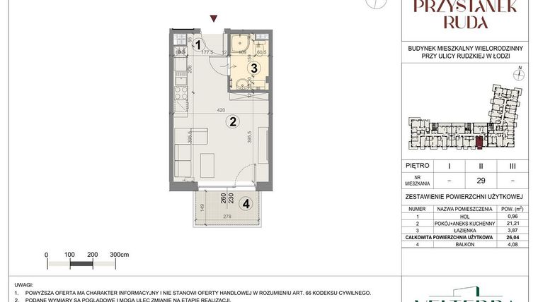 Rzut - Mieszkanie na sprzedaż 1 pokój o powierzchni 26,33 m² - numer 29 w Przystanek Ruda