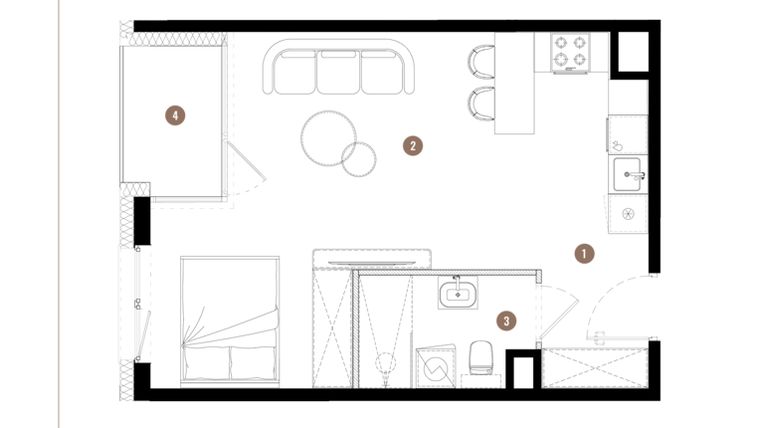 Rzut - Mieszkanie na sprzedaż 1 pokój o powierzchni 35,31 m² - numer C2.01.21 w Apartamenty Reytana