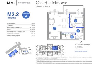 Rzut - Mieszkanie na sprzedaż 2 pokoje o powierzchni 50,32 m² - numer M2.2 w Osiedle Majowe 2.0 etap II