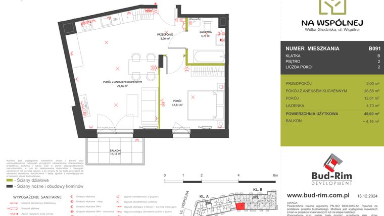 Rzut - Mieszkanie na sprzedaż 2 pokoje o powierzchni 49 m² - numer 91 w Na Wspólnej