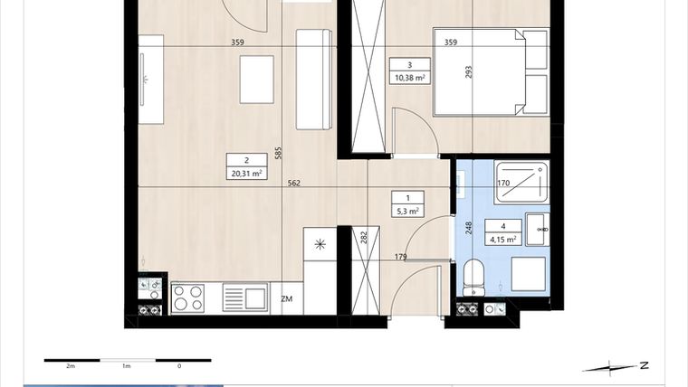 Rzut - Mieszkanie na sprzedaż 2 pokoje o powierzchni 40,16 m² - numer B4/2/25 w MONTANO