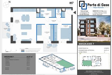 Rzut - Mieszkanie na sprzedaż 3 pokoje o powierzchni 63,27 m² - numer M7 w Porto di Casa - Twoja przystań