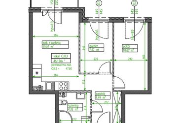 Rzut - Mieszkanie na sprzedaż 2 pokoje o powierzchni 46,15 m² - numer C.III.3 w Osiedle Opolska
