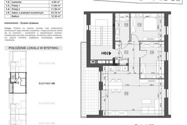 Rzut - Mieszkanie na sprzedaż 3 pokoje o powierzchni 69,25 m² - numer HB2 w Wzgórze Zelwerowicza