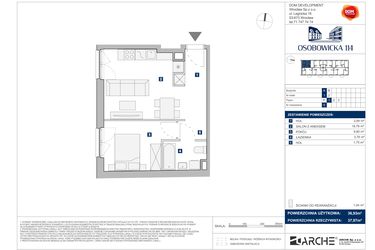 Rzut - Mieszkanie na sprzedaż 2 pokoje o powierzchni 36,93 m² - numer A.5 w Osobowicka 114