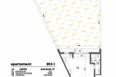 Rzut - Mieszkanie na sprzedaż 2 pokoje o powierzchni 40,18 m² - numer B13-1 w Aleja Miodowa