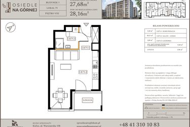 Rzut - Mieszkanie na sprzedaż 1 pokój o powierzchni 27,68 m² - numer M75 w Osiedle Na Górnej etap V