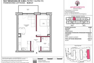 Rzut - Mieszkanie na sprzedaż 2 pokoje o powierzchni 46 m² - numer B.52 w Apartamenty Grójeckie Ogrody