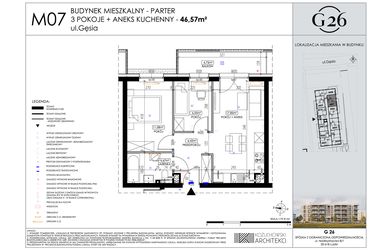 Rzut - Mieszkanie na sprzedaż 3 pokoje o powierzchni 46,57 m² - numer 7 w Gęsia 26