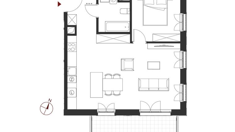 Rzut - Mieszkanie na sprzedaż 2 pokoje o powierzchni 53,06 m² - numer B.2.16 w Apartamenty Symfonia
