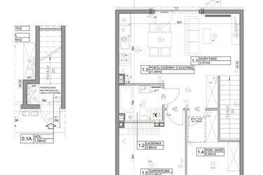 Rzut - Mieszkanie na sprzedaż 3 pokoje o powierzchni 58,82 m² - numer 106 w Manufaktura Marki 2 etap IV