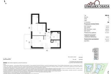 Rzut - Mieszkanie na sprzedaż 2 pokoje o powierzchni 42,13 m² - numer B6.36 w Lubelska Osada budynek B6