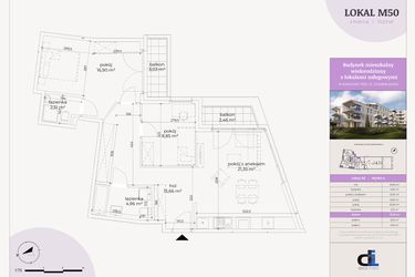 Rzut - Mieszkanie na sprzedaż 3 pokoje o powierzchni 70,24 m² - numer M50 w Dominikanów