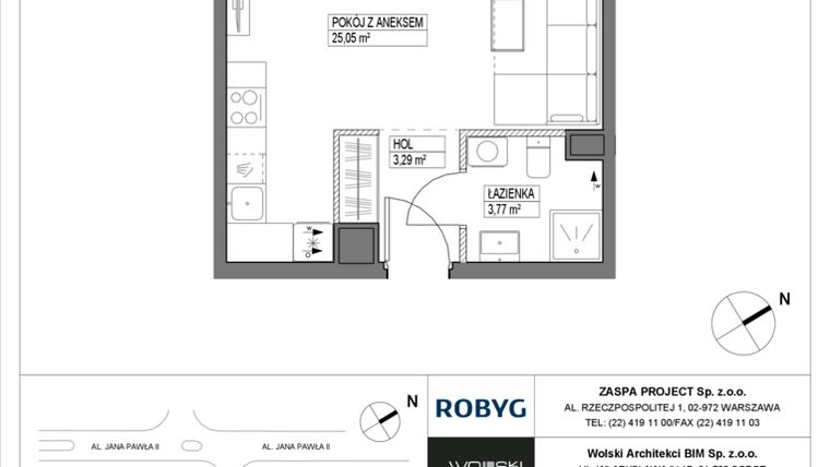 Rzut - Mieszkanie na sprzedaż 1 pokój o powierzchni 32,11 m² - numer B1M09 w Pas Startowy bud. A i B