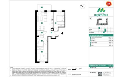 Rzut - Mieszkanie na sprzedaż 3 pokoje o powierzchni 57,96 m² - numer 113 w Osiedle Międzyleska - etap II