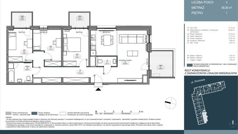 Rzut - Mieszkanie na sprzedaż 4 pokoje o powierzchni 90,36 m² - numer 8 w Portowa Zabłocie