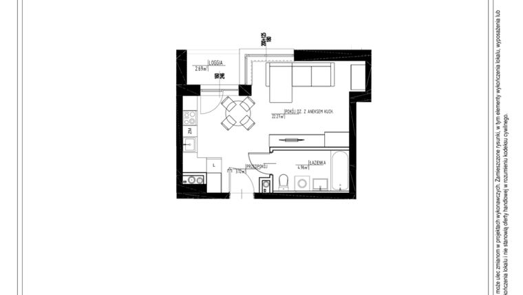 Rzut - Mieszkanie na sprzedaż 1 pokój o powierzchni 30,35 m² - numer B.59 w Osiedle Pod Klonami XVII