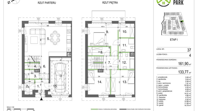 Rzut - Dom na sprzedaż 4 pokoje o powierzchni 133,77 m² - numer 37 w Klebark Park