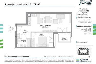 Rzut - Mieszkanie na sprzedaż 2 pokoje o powierzchni 51,77 m² - numer 160 w Osiedle Fokus Ursus