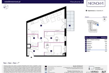Rzut - Mieszkanie na sprzedaż 3 pokoje o powierzchni 59,28 m² - numer 15/21 w Osiedle Neonowe