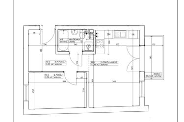 Rzut - Mieszkanie na sprzedaż 2 pokoje o powierzchni 38,86 m² - numer 9 w Bydgoska 19