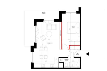 Rzut - Mieszkanie na sprzedaż 2 pokoje o powierzchni 52,22 m² - numer E.3.9 w INSPIRE ETAP IV – bud. E