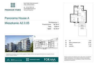 Rzut - Mieszkanie na sprzedaż 2 pokoje o powierzchni 38,78 m² - numer A2.0.05 w Premier Park II