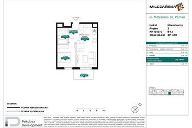 Rzut - Mieszkanie na sprzedaż 2 pokoje o powierzchni 38,29 m² - numer B42 w Milczańska 18