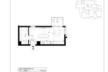 Rzut - Mieszkanie na sprzedaż 1 pokój o powierzchni 28,09 m² - numer M15 w Trybuny Ludów 3