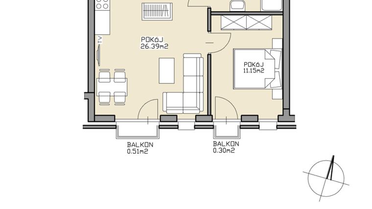 Rzut - Mieszkanie na sprzedaż 2 pokoje o powierzchni 42,63 m² - numer 19 w Apartamenty Zdrój