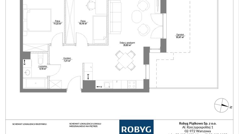 Rzut - Mieszkanie na sprzedaż 3 pokoje o powierzchni 58,56 m² - numer 0M05 w Piątkowo Residence