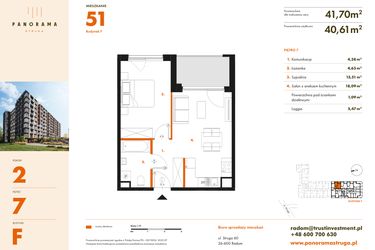 Rzut - Mieszkanie na sprzedaż 2 pokoje o powierzchni 41,7 m² - numer F51 w Panorama Struga