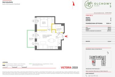 Rzut - Mieszkanie na sprzedaż 2 pokoje o powierzchni 30,84 m² - numer 11 w Olchowy Park III